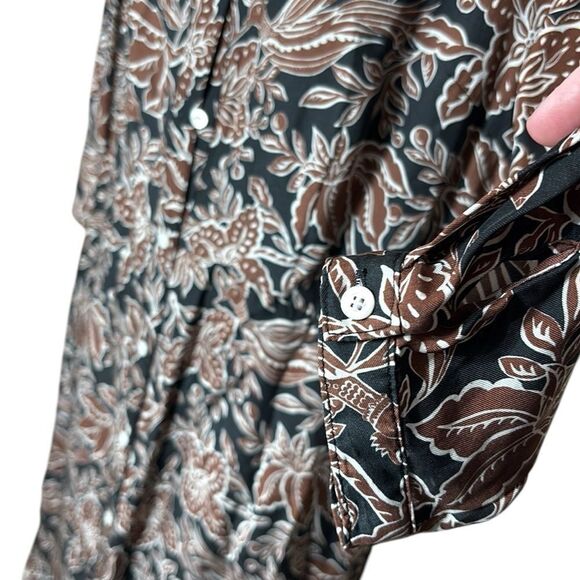 J. McLaughlin shirt dress long sleeve bird print button front silky medium - Picture 3 of 6